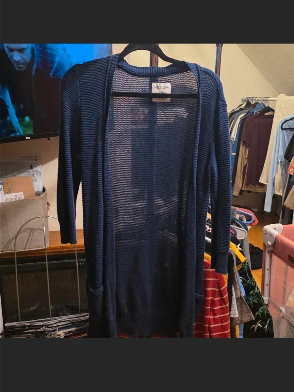 American Eagle Outfitters Navy Open-Front Ribbed Cardigan